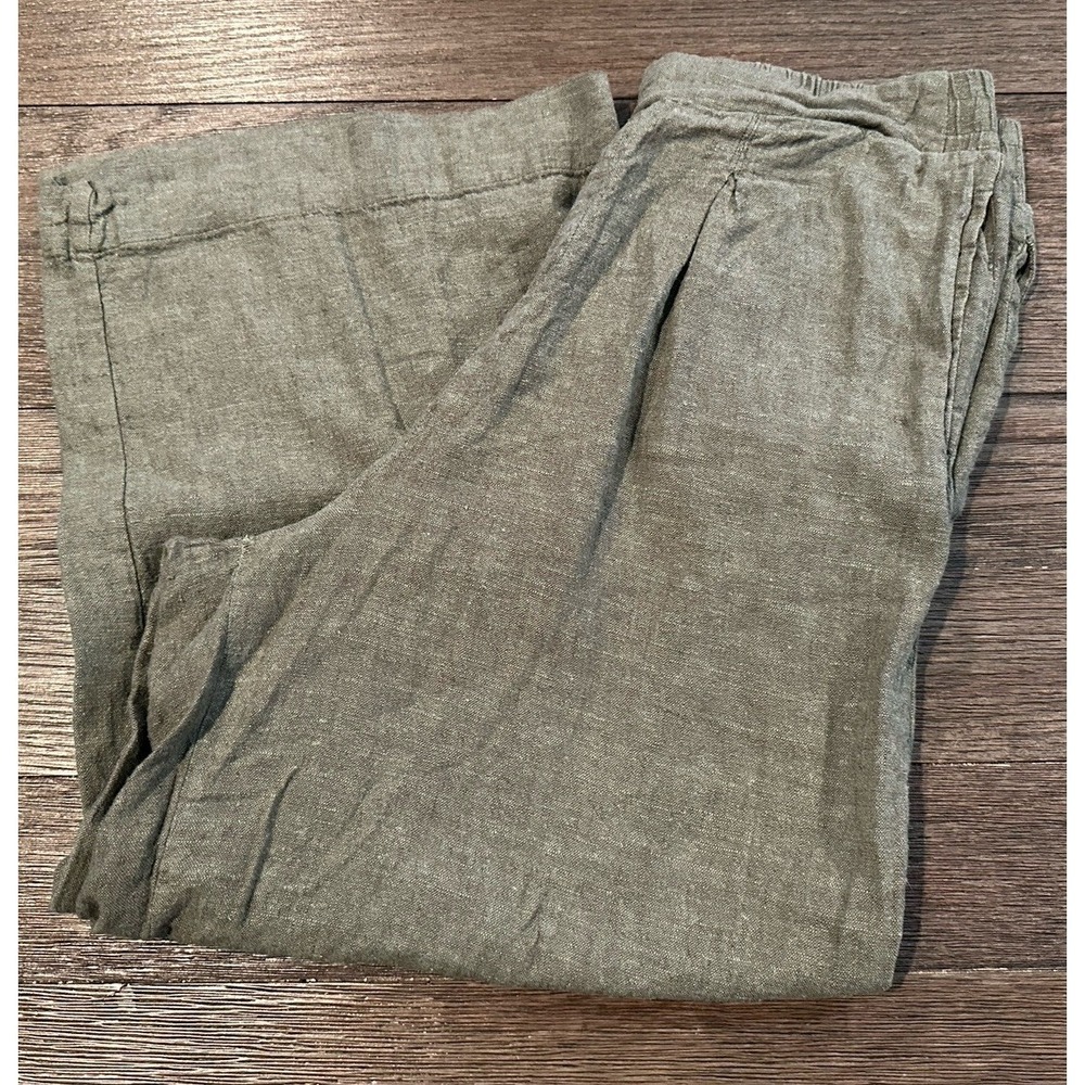 Ella Moss Linen Blend Pants Womens Large Green Crop Wide-Leg High Rise Beach